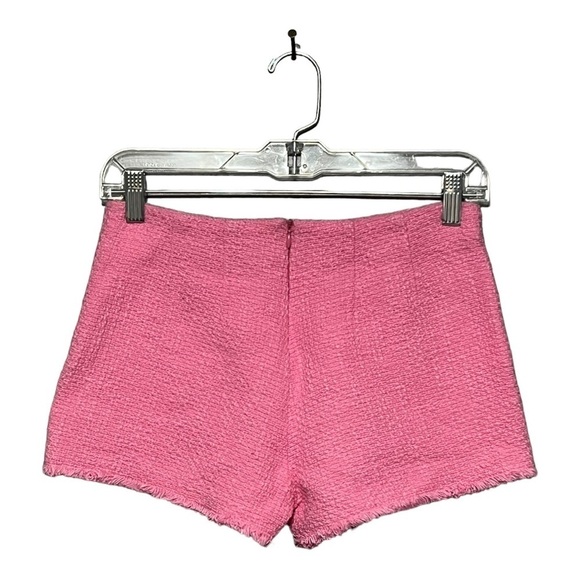 Zara Bouclé-Shorts Gold Zipper Closure XS Pink Structured Tweed Fringe Trim - Picture 5 of 7
